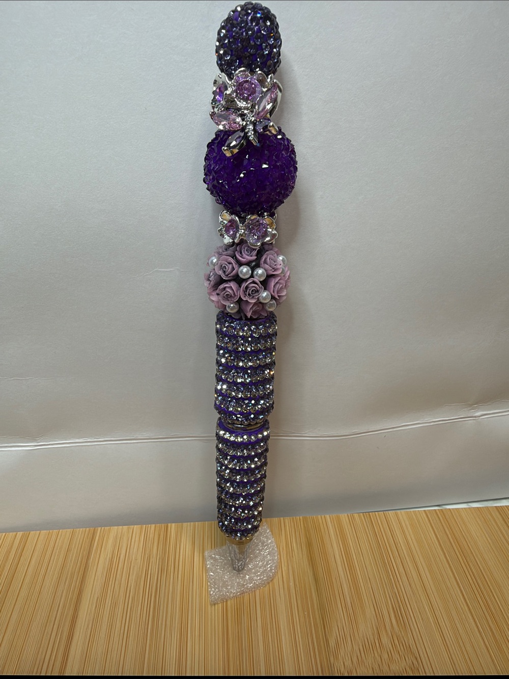 Purple Crystal Rose Beaded Pen - Office Accessories